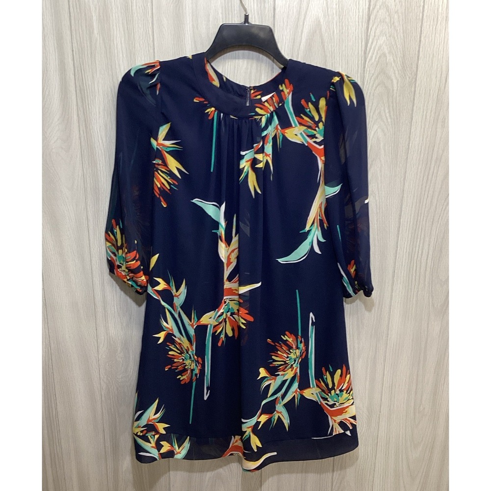 Eva Mendes Women's (Size XS) 3/4 Sleeve Round Neck Floral Chiffon Shift Dress